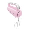 Smeg HMF01PKUK Hand Mixer with Turbo Function, 3 Attachments, LED Display, Retro 50's Style, 250W, Pink