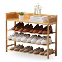 SOBIBO 4 Tier Bamboo Shoe Rack for Entryway, Front Door for Entryway,Closet and Bedroom Shoe Storage, Shoe Shelf 80CM（Nature）