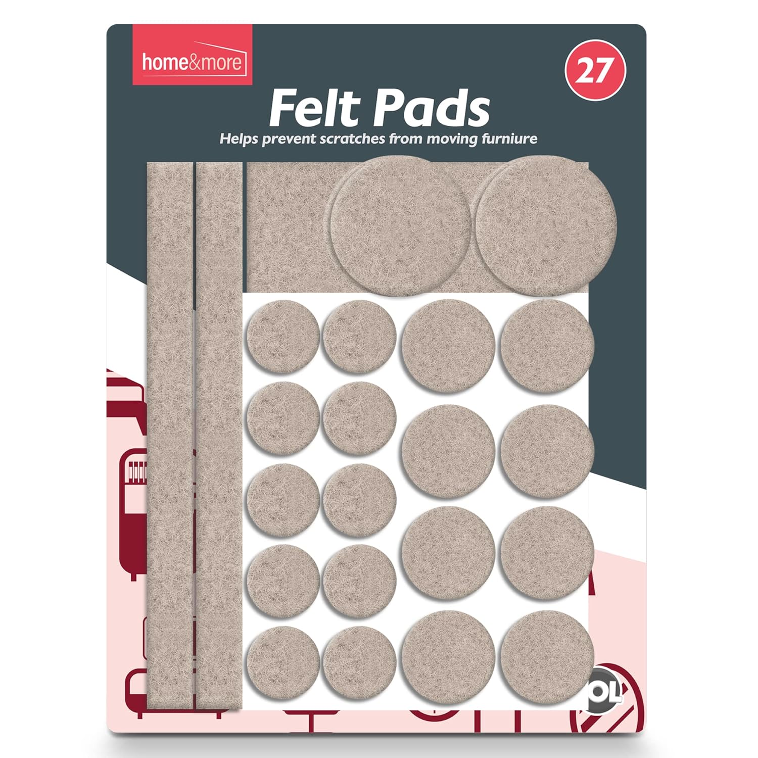 SOL 27pk Felt Pads - Floor Protectors for Chair Legs & Furniture Feet - Durable Felt Pads to Safeguard Floors - Ideal for Home & Furniture Protection