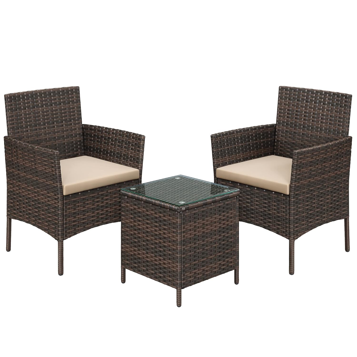SONGMICS Garden Furniture Sets, Polyrattan Outdoor Patio Furniture, Conservatory PE Wicker Furniture, for Patio Balcony Backyard, Brown and Taupe GGF031K01
