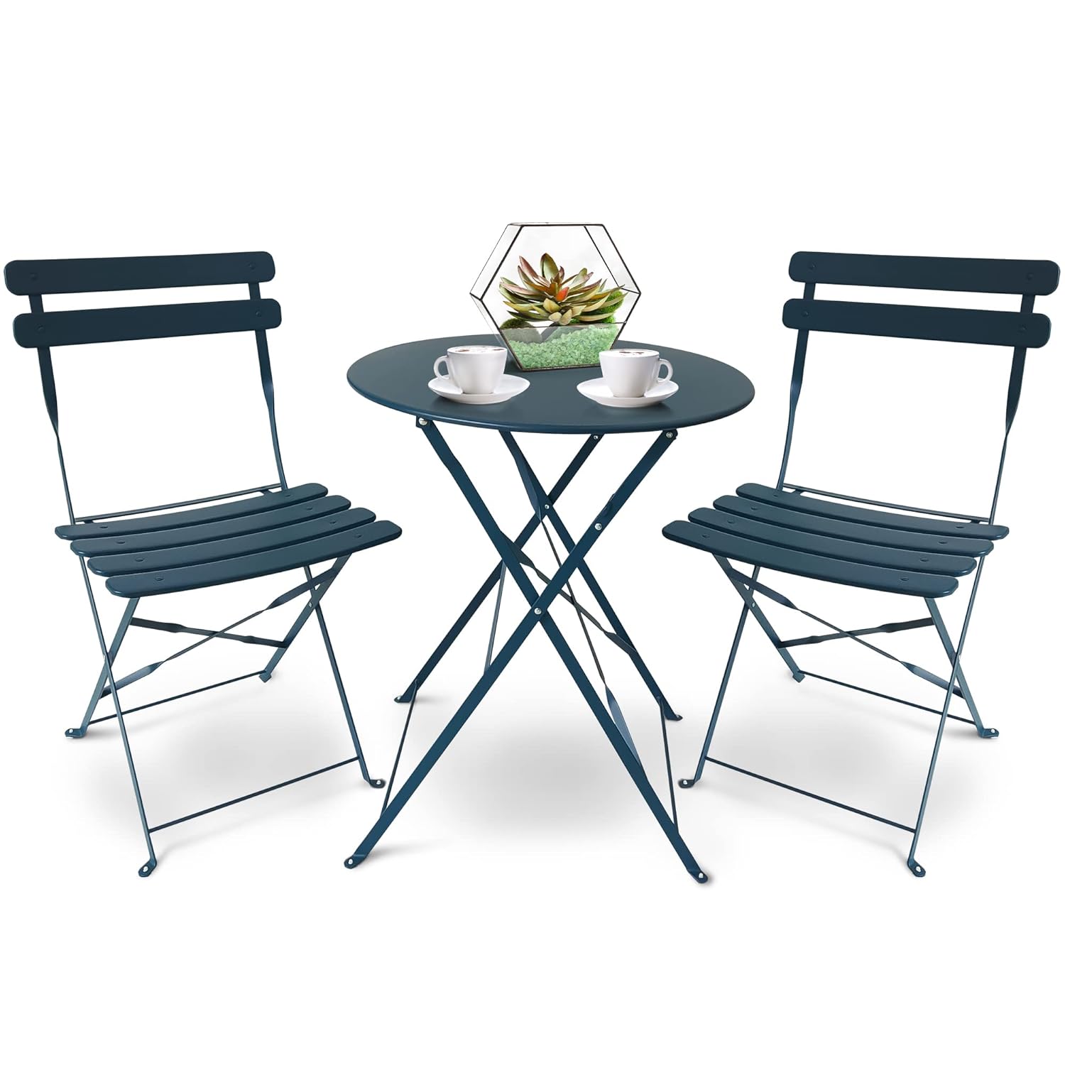 SUNMER Patio Bistro Set 3 Piece with Foldable Table and Chairs - Powder Coated Steel Frame, Easy to Transport, Each Chair can Support 120kg - Ideal for Gardens, Patios,...