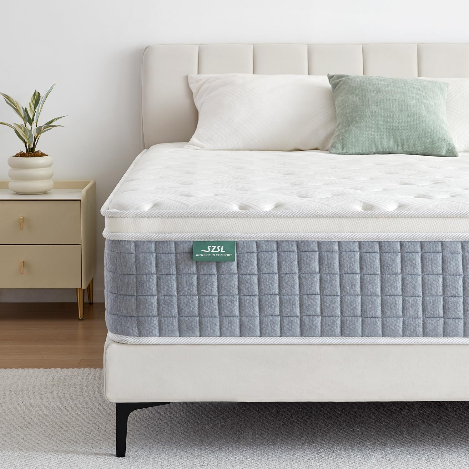SZSL INDULGE IN COMFORT Double Mattress, Orthopaedic Memory Foam Hybrid Medium Firm Mattress with 7-Zone Pocket Spring for Pressure Relief, 10.2 Inch 4 FT 6 (Grey, Double...