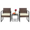Taylor & Brown 3 Piece Bistro Set, Patio Rattan Furniture Set with Tempered Glass Coffee Table and Cushioned Chairs, Outdoor Wicker Conversation Sets for Garden Balcony Backyard...