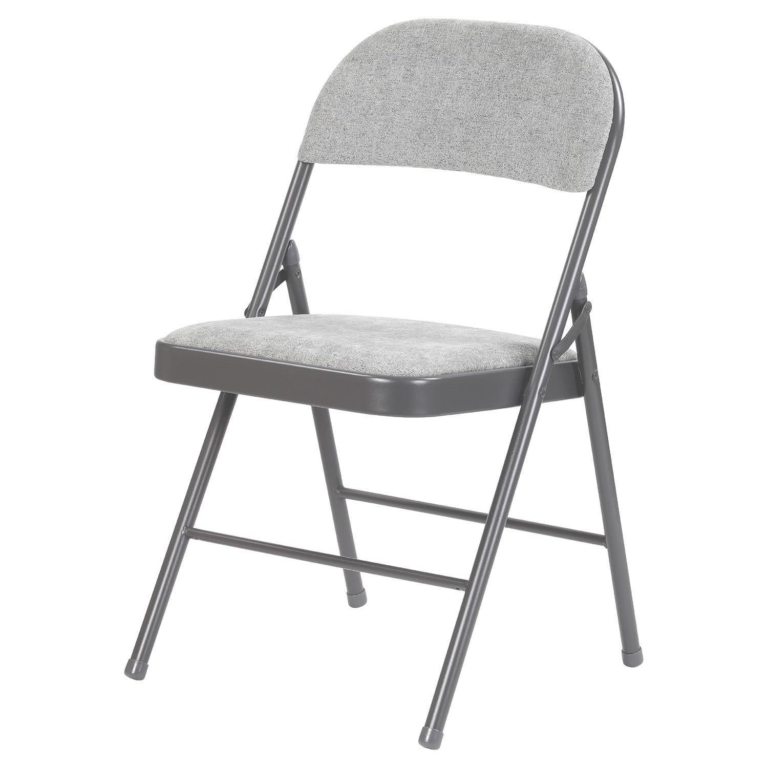 Taylor & Brown Deluxe Grey Fabric Padded Folding Chair with Heavy Duty Metal Frame Folding Back Rest Chair for Home Garden Office Computer Desk - Size 46cm x 46cm x 79cm
