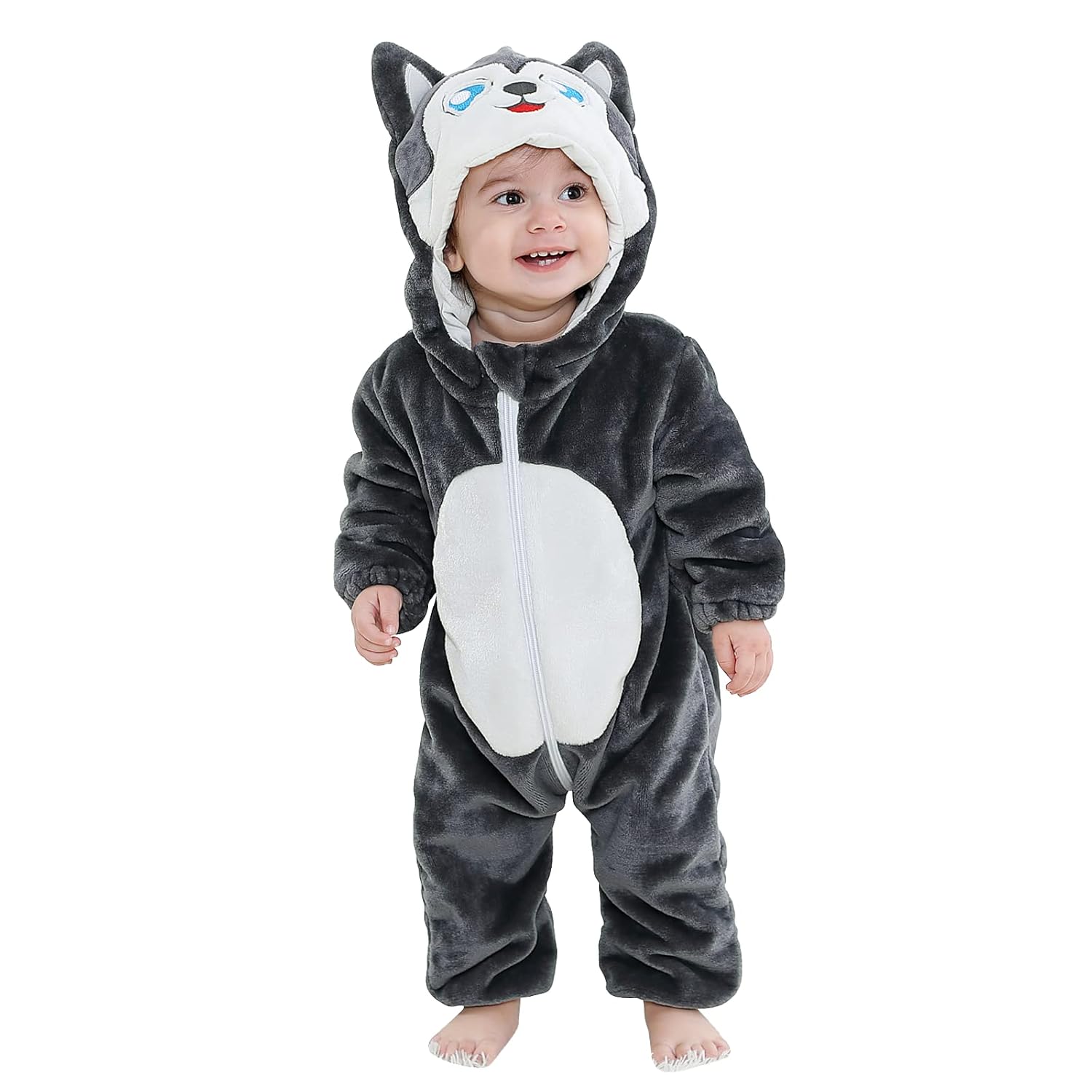 TMEOG Baby Rompers Newborn Girls Boys Animals Zipper Hooded Jumpsuit Autumn Winter Flannel Hooded Cartoon Sleepsuits Clothing Unisex