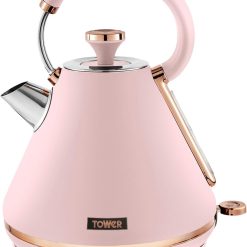 Tower T10044PNK Cavaletto Pyramid Kettle with Fast Boil, Detachable Filter, 1.7 Litre, 3000 W, Marshmallow Pink and Rose Gold