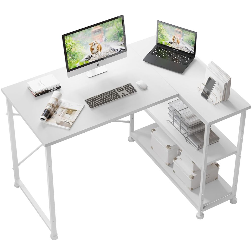TRIUMPHKEY 110 * 80 CM L Shaped Desk Corner Desk with Shelves ...