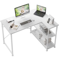 TRIUMPHKEY 110 * 80 CM L Shaped Desk Corner Desk with Shelves Reversible Left or Right Computer Workstation Computer Desks Study Office Desks Storage Shelves Home Work Table for...