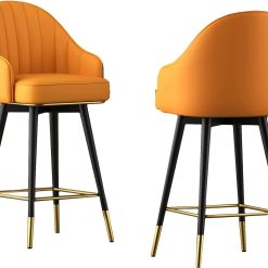 TTCHDPBX Comfort Stools Ergonomic Barstools Set of 2, Black Chrome Legs Upholstered Counter Stools, Leather Swivel Bar Stools, Counter Height Bar Chairs Home Bar Furniture