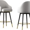 TTCHDPBX Comfort Stools Ergonomic Barstools Set of 2, Black Chrome Legs Upholstered Counter Stools, Leather Swivel Bar Stools, Counter Height Bar Chairs Home Bar Furniture