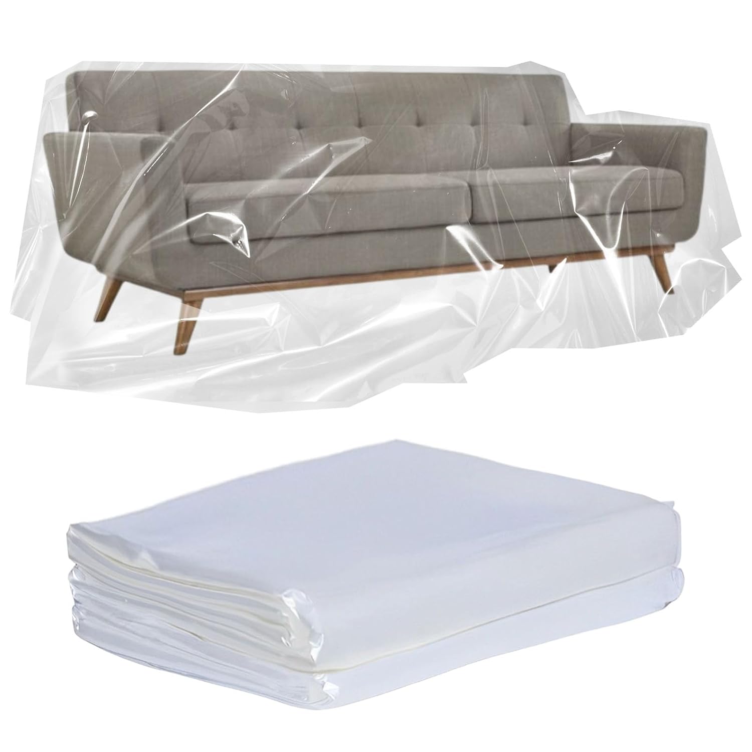 TUAKIMCE 2 Pack Plastic Sofa Cover, Sofa Storage Bag, Waterproof Sofa Protection Cover, Proof Dust Covers for Furniture, Sofa Moving, Sofa Protector Bags for Sofas,...
