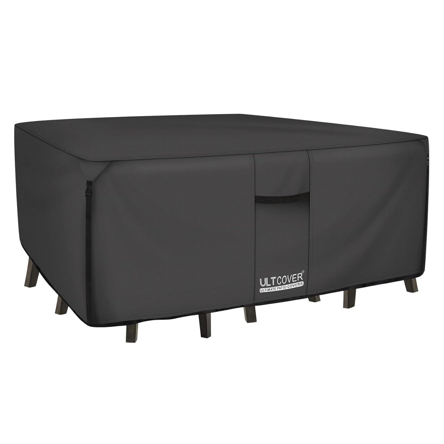 ULTCOVER 600D Tough Canvas Durable Rectangular Patio Table and Chair Cover - Waterproof Outdoor General Purpose Furniture Covers 111 x 74 inch, Black