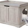 unipaws Cat Litter Box Enclosure Furniture, Wooden Litter Tray Cover, Sturdy Washroom Storage Bench, Indoor Cat House Weathered Grey