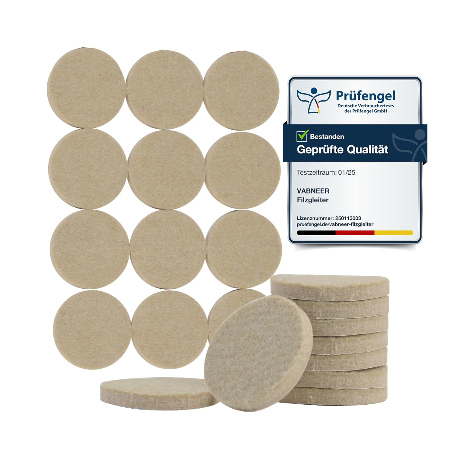 VABNEER 48 Pieces Felt Pads, 40 mm Beige Self-Adhesive Floor Protector Felt Pad, 5 mm Thick, Furniture Pads for Furniture Feet (Round, 40 mm)