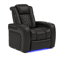 Valencia Tuscany Recliner | Premium Top Grain Italian Nappa 11000 Leather, Power Reclining, Power Lumbar Support, Power Headrest (Single Recliner, Black)