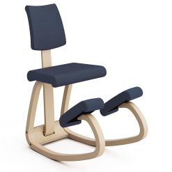 Varier Variable Plus-Iconic Kneeling Chair with Cushioned Backrest Wood / 100% Recycled Polyester Fabric, Natural/Blue, One Size