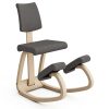 Varier Variable Plus-Iconic Kneeling Chair with Cushioned Backrest Wood / 100% Recycled Polyester Fabric, Natural/Grey, One Size