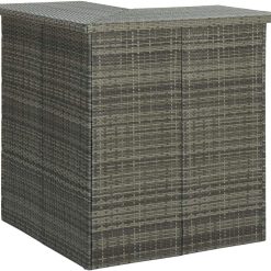 vidaXL Modern Grey Corner Bar Table with Storage Shelves, 100x50x105cm, Made of Poly Rattan & Steel, For Home, Garden, Restaurant, Pub