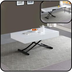 VOLERO' ; Extendable dining table,Achille XL Model, Lift-Up with Millimetric Height Adjustment (White Lacquered Top, Sanded Gray Legs)