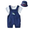 Volunboy Unisex Baby Short Overalls Jumpsuit, T-Shirt and Hat 3 Piece Casual Outfit Set Newborn to Infant