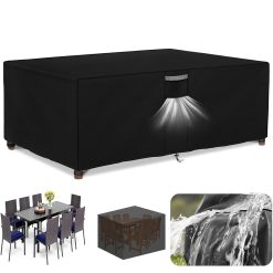 XUEDNGM Garden Table Cover Furniture Cover Waterproof 95 x 60 x 55 cm, 420D, Anti-Uv, Ripproof, with Air Vent Waterproof Rectangular Patio Table Cover, Black