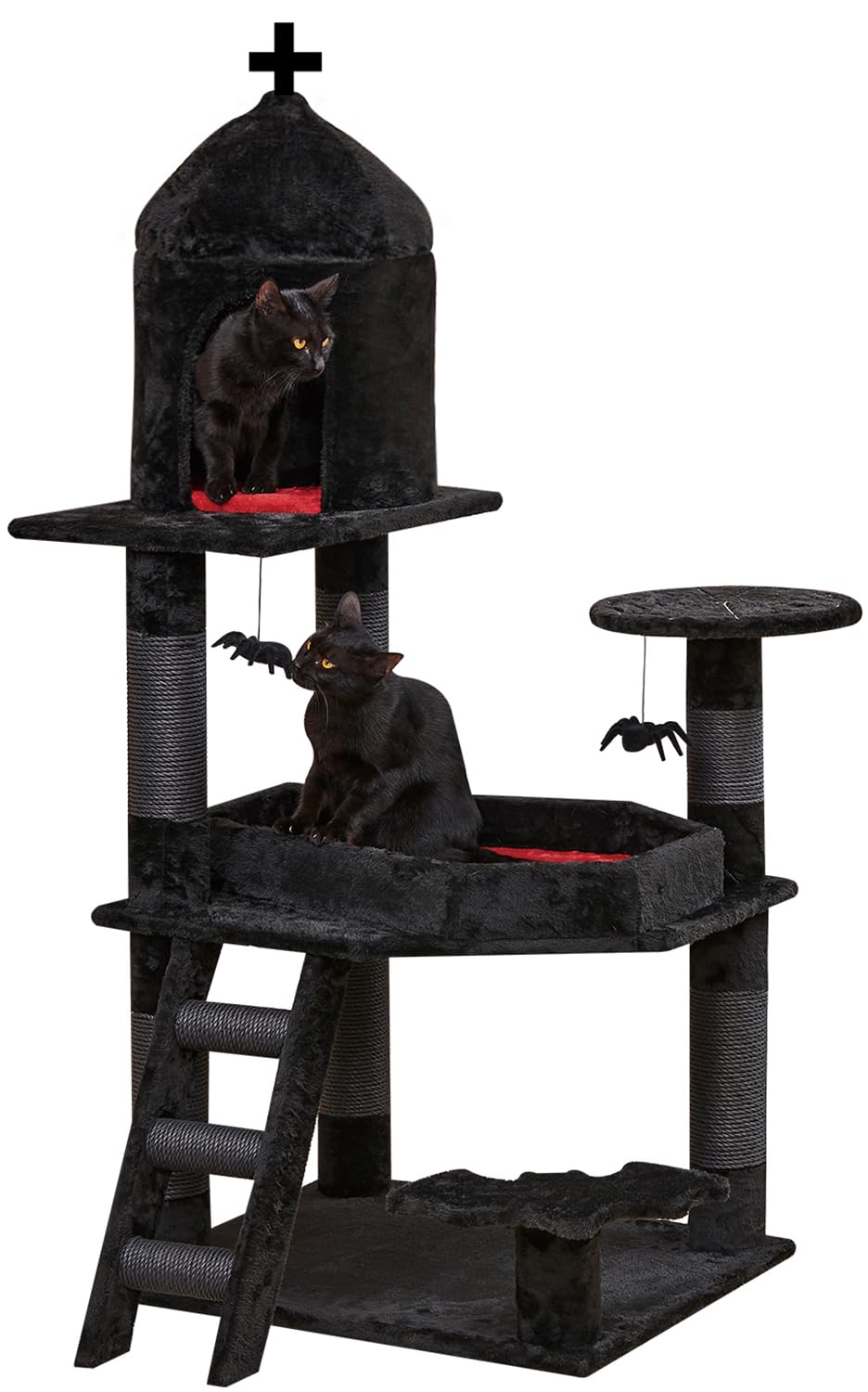 YARUOMY Gothic Cat Tree with Coffin Bed,140cm Cat Tower with Spacious Cat Condo,Scratching Posts,Spider Hanging Ball,Multi-Level Cat Activities Furniture for Large Cats, Black...