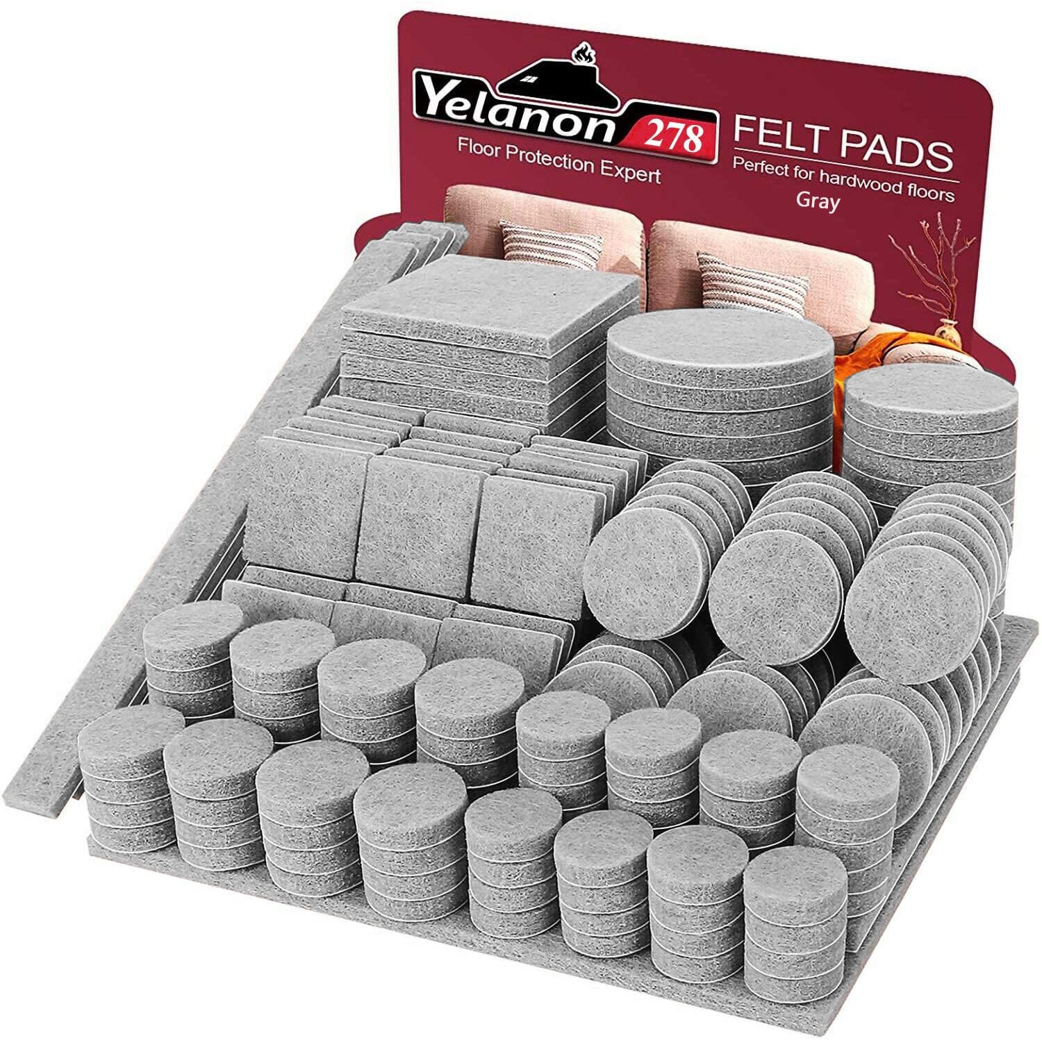 Yelanon Felt Furniture Pads -278 Pcs Furniture Pads Hardwoods Floors Self Adhesive Felt Chair Pads Anti Scratch Floor Protectors for Furniture Feet Chair Legs Furniture Felt...