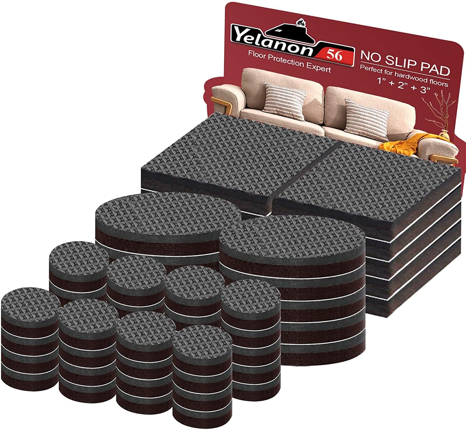 Yelanon Non Slip Furniture Pads 56 pcs(25+50) mm Furniture Grippers, Non Skid for Furniture Legs,Self Adhesive Rubber Furniture Feet,Anti Slide Furniture Hardwood Floor Protector