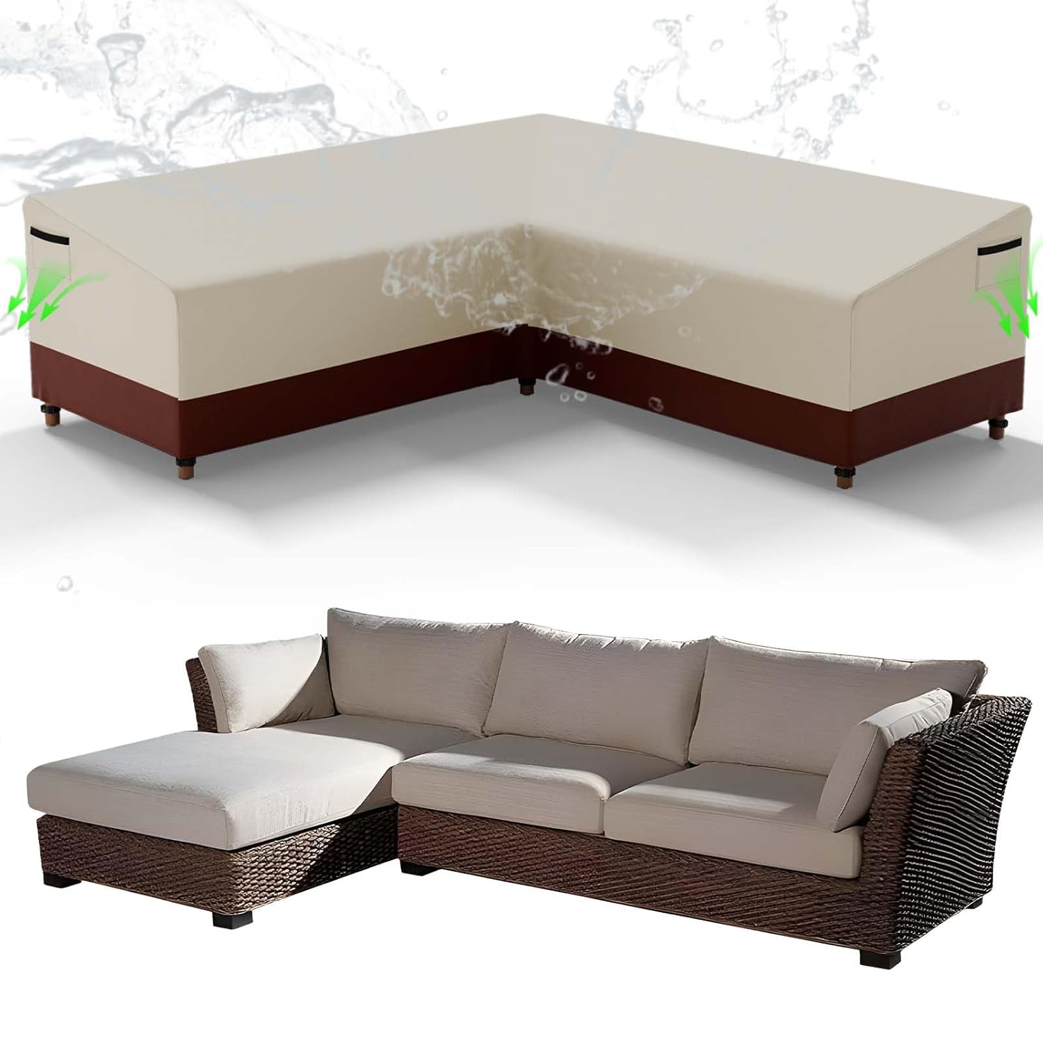 Zdada L-Shape Garden Furniture Covers Waterproof, 215x260x87CM Outdoor Rattan Furniture Covers Windproof, 600D Heavy Duty Oxford Fabric Corner Sofa Cover, Patio Furniture Covers...