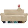 1 Piece Velvet Couch Covers for 3 Cushion Couch Living Room High Stretch Sofa Cover Pets Dogs Friendly Anti Slip Thickened Slipcovers Furniture Protector (3 Seater, Camel)