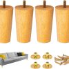 12.5 cm / 5 Inch Wooden Furniture Legs Set of 4 PCS Cone Shaped Oak Wood Furniture Replacement Feet Legs with Mounting Plate & Screws for Sofa TV Cabinet Bed Dining Table Couch...