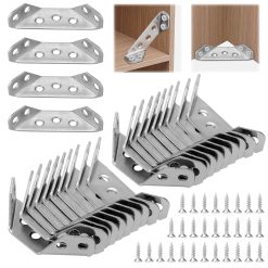 20 PCS Furniture Corner Connector Universal Stainless Steel Furniture Corner Brackets with 140 Screws Furniture Triangle Support Frame Angle Corner Bracket for Wood Shelf...