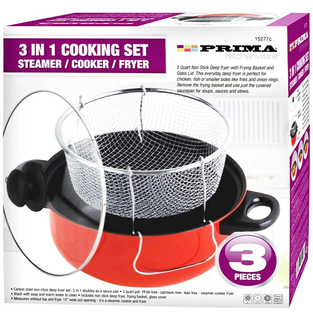 3 in 1 Prima Deep Fryer Cooking Set Home Kitchen Chef Food RED Cooker ...