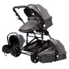 3 in 1 Pushchair Pram Travel System, Baby Stroller 3 in 1 with Reversible Two Pushing Modes, Newborn Infant Buggy Aluminum Frame, Toddler Carriage One-Click Folding (739 Deep Gray)