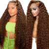 30 Inch Chocolate Brown 13x6 HD Lace Front Human Hair Wigs,Water Wave Human Hair Wig For Black Women 180 Density Glueless Bleached Knots Colored Curly Wig Pre Plucked With Baby...