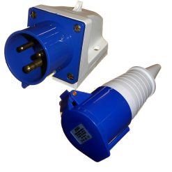 32A Appliance Socket and Coupler 3 Pin 230v Single Phase 32 Amp IP44 Rainsafe Indoor/Outdoor Blue Industrial IEC309-2