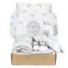 4 Baby Essentials for Newborn Unisex, Ideal as Baby Shower Gifts & Christening Gifts, Includes a Zebra Baby Comforter, Grey Fleece Baby Blanket and Grey & White Cotton Booties