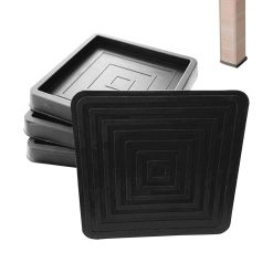 4 Pcs Furniture Coasters Cups, Square Table Chairs Legs Cup Pads, Rubber Furniture Feet Caster Cups Floor Protectors for Carpet Floors Piano Sofa(Black)