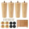 4 Pieces Wood Furniture Legs, 12 cm Round Solid Couch Legs Mid-Century Modern Wooden Replacement Feet with Threaded Hanger Bolts & Mounting Plate & Screws for Armchair Recliner...