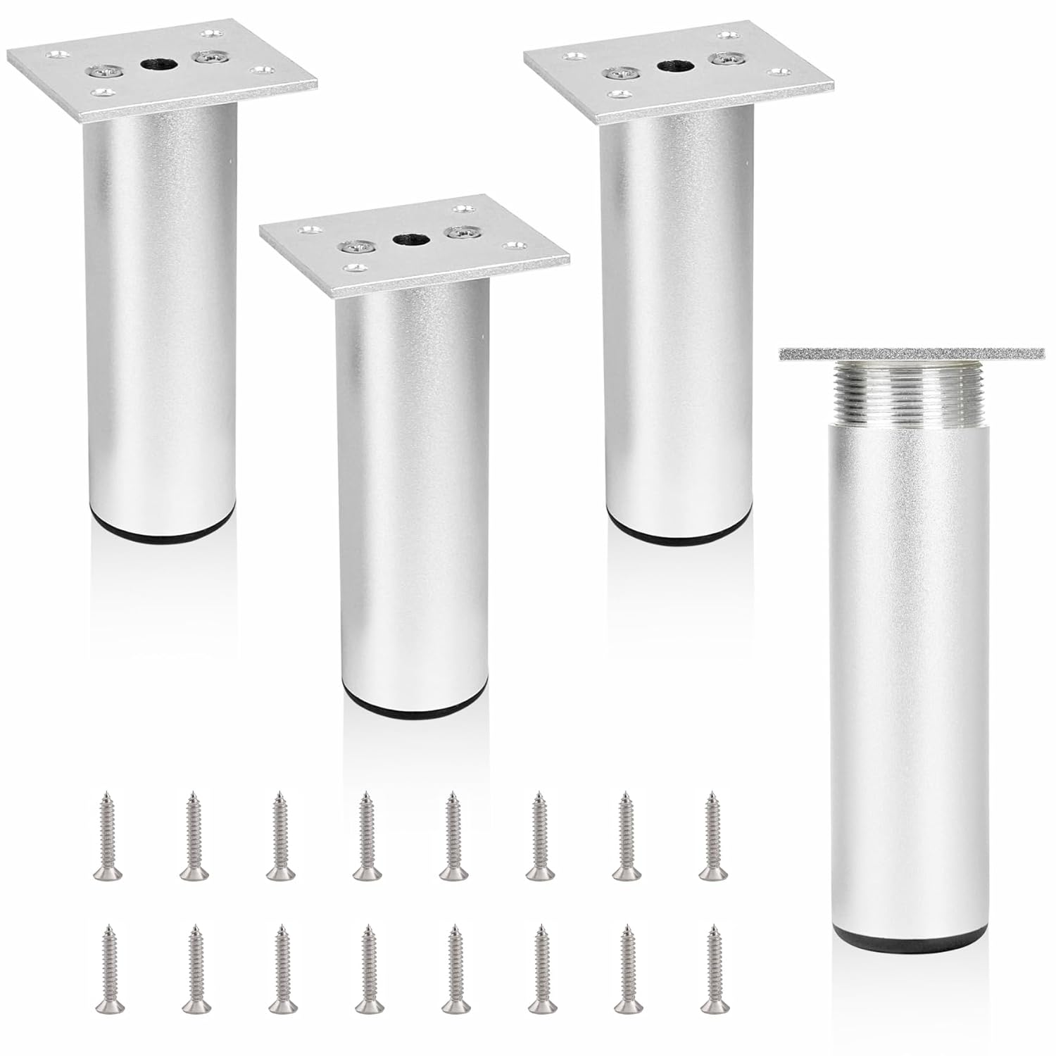 4Pcs Adjustable Furniture Legs Silver Metal Sofa feet Aluminum Alloy Couch Legs Wardrobe Foot Bed Feet Furniture Replacement Legs (Silver, 12cm)