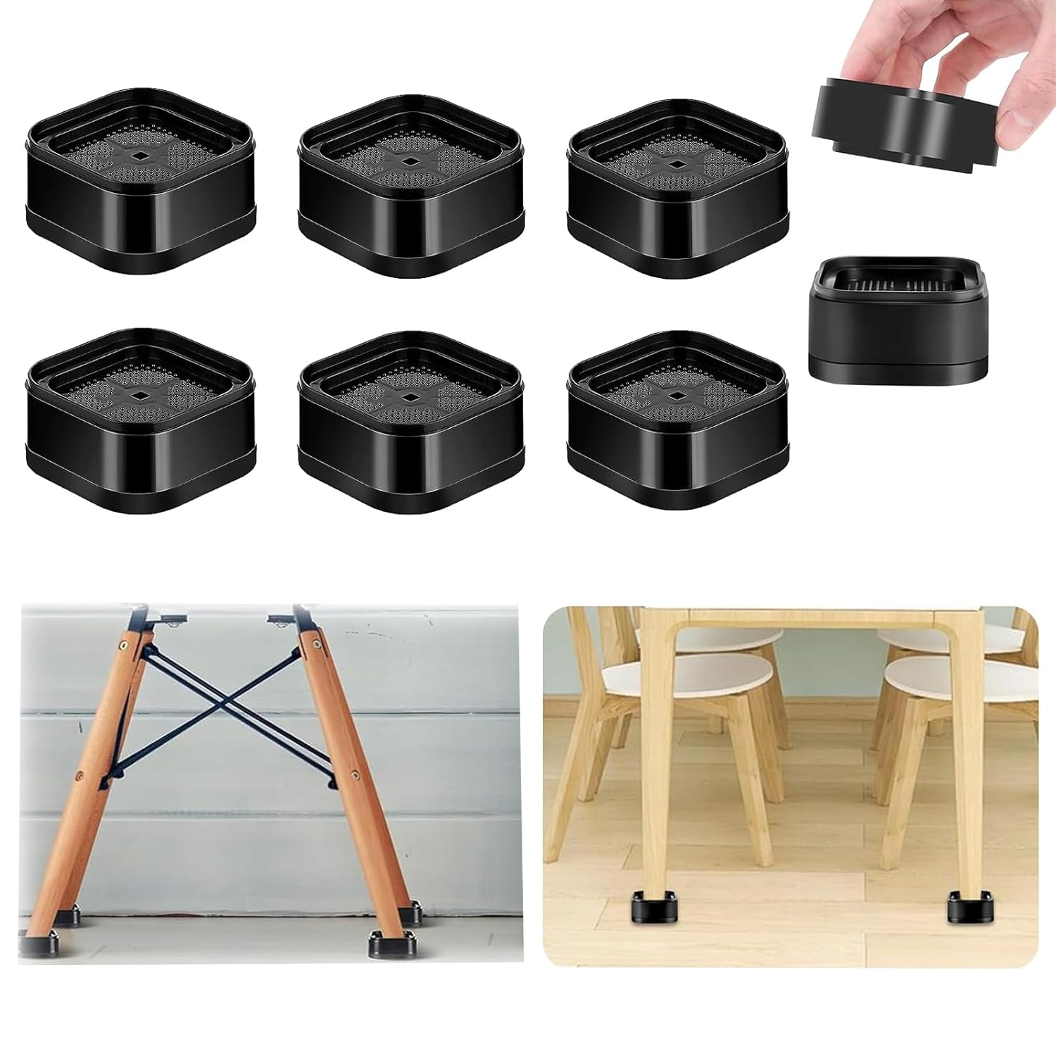 6Pcs Furniture Risers, Bed Risers, Table Risers,Furniture Raisers Blocks Heavy Duty Leg Risers for Table Legs Dresser Desk Couch Chair Sofa, Square Stackable Bed Raisers Blocks...
