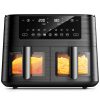 9L Dual Air Fryer with Visual Window, XL Large Capacity, 2 Drawers, 9-In-1 Cooking Presets, Touch Screen, Smart Finish, Timer Function, Dishwasher-Safe, Healthy Oil Free & Low...