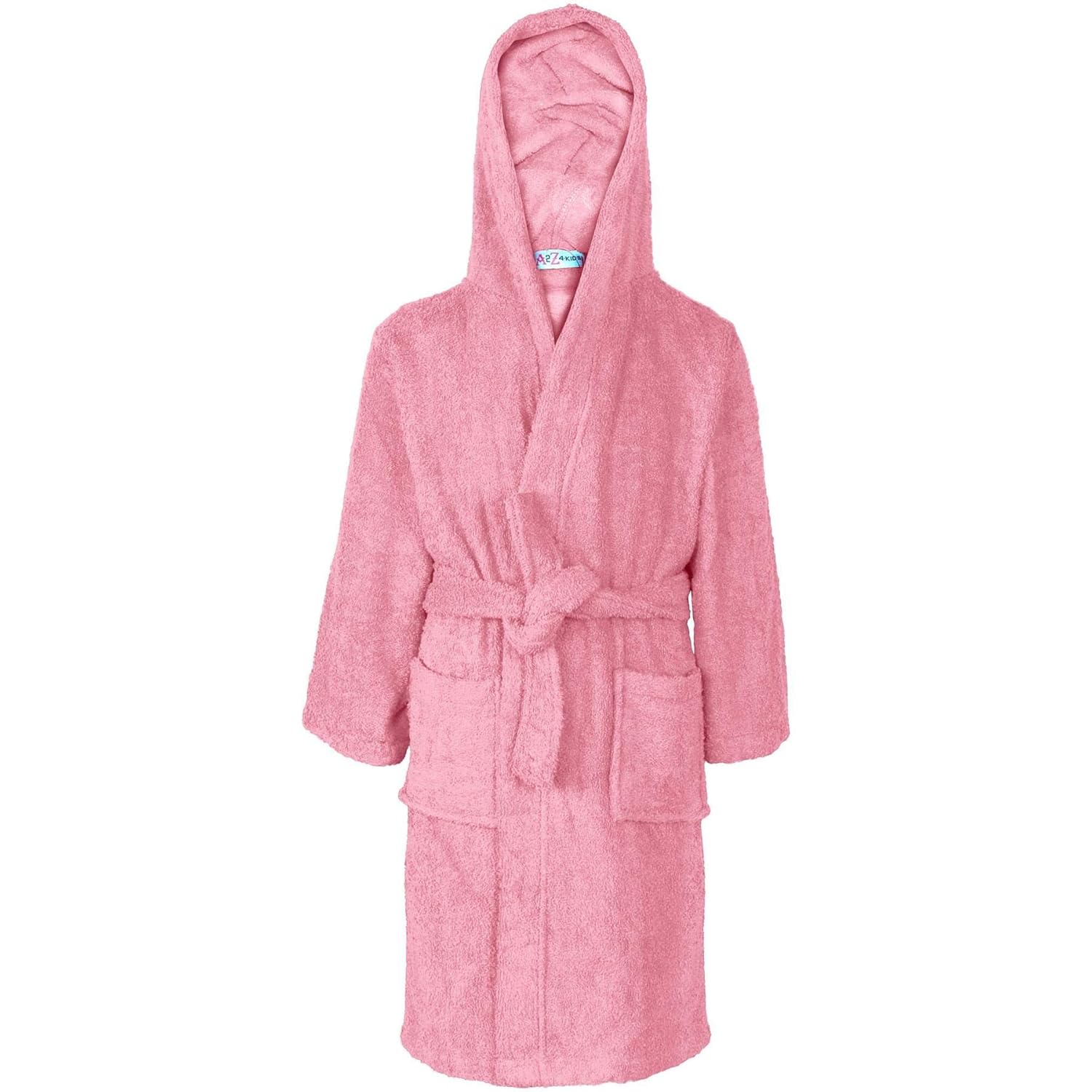 A2Z 4 Kids Terry Towel Beach Bathing Swimming Surfing Baby Pink Bathrobe 100% Cotton Robe Towelling Dressing Gown Soft Hooded Towelling Robe Girls Age 2-13 Years