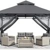 ABCCANOPY 3x3.6M Gazebos With Netting for Patios Double Roof Soft Canopy Garden Backyard Gazebo for Shade and Rain (Gray)
