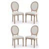 Accent Chairs Set of 4, French Upholstered Dining Chairs for Bedroom Living Room Kitchen, Vintage Vanity Chairs with Oval Birch Backrests Rubberwood Legs, Louis XVI Farmhouse...