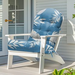 Adirondack Garden Chair Cushion Waterproof Thicken 110x50x10 cm Patio Chair Cushions for Outdoor Indoor Furniture High Back Seat Pad with Ties for Rocking Chairs, Blue Leaf