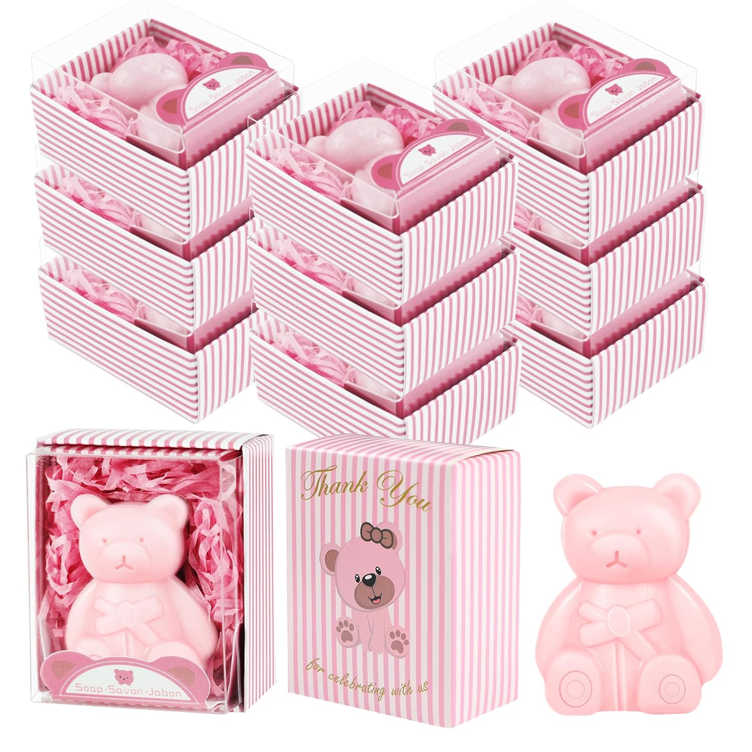 AIXIANG 30 Pack Soaps Bridal Shower Favors Bulk Wedding Soap Gifts Handmade Pink Gift Boxed Little Bear Scented Soap Favors for Baby Shower Wedding Bridal Shower