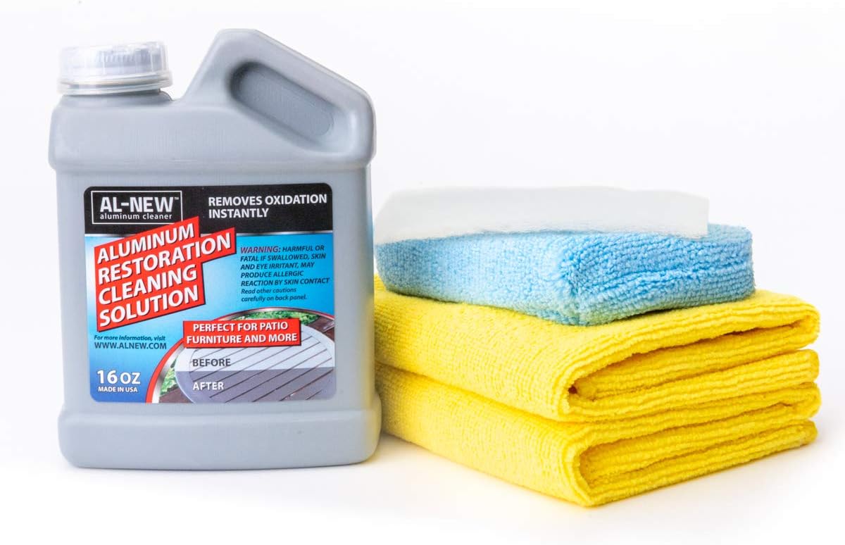 AL-NEW Aluminum Restoration Cleaning Solution Kit | Clean & Restore Patio Furniture, Stainless Steel, Other Household Metal Surfaces (16 oz. Kit)