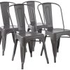 Amazon Basics Set of 4 Grey Metal Dining Chairs, with Backrest, Stackable, Bistro, Kitchen, Indoor & Outdoor, 51 x 43 x 85 cm