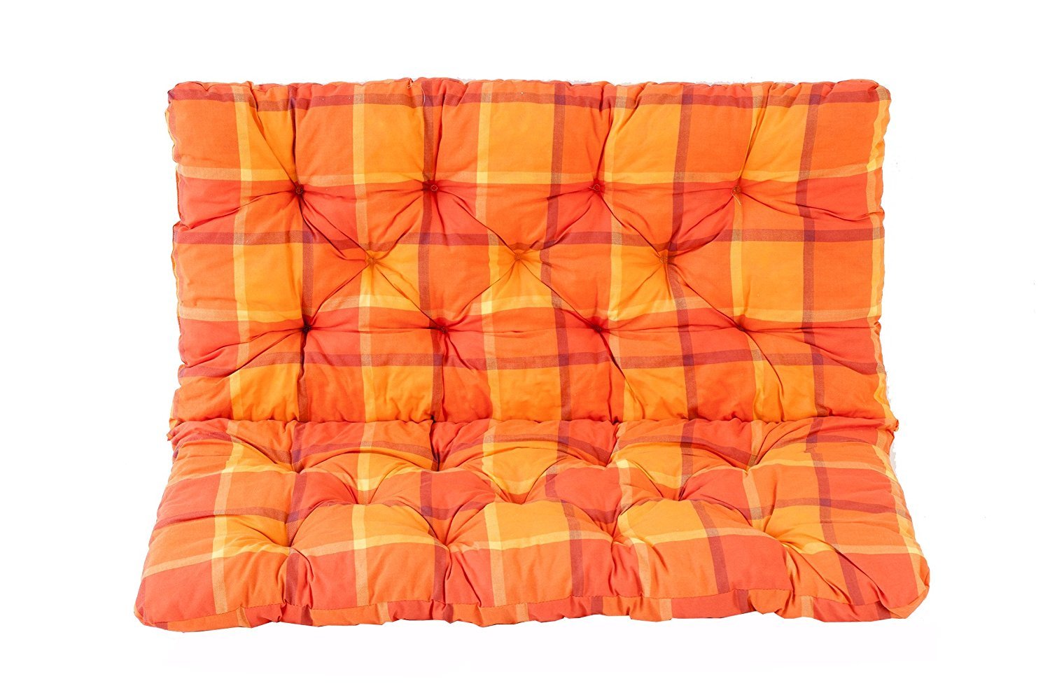 Ambientehome 100 x 98 x 8 cm HANKO 2 Seater Garden Bench Cotton Padded Low Back Cushion - Checked Orange